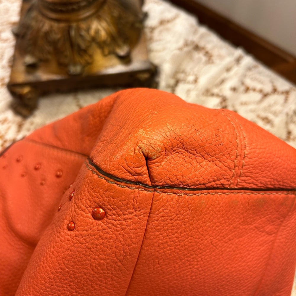 Coach Lexy Vibrant Orange Leather Shoulder Bag with Studs.  With wallet - Picture 6 of 15